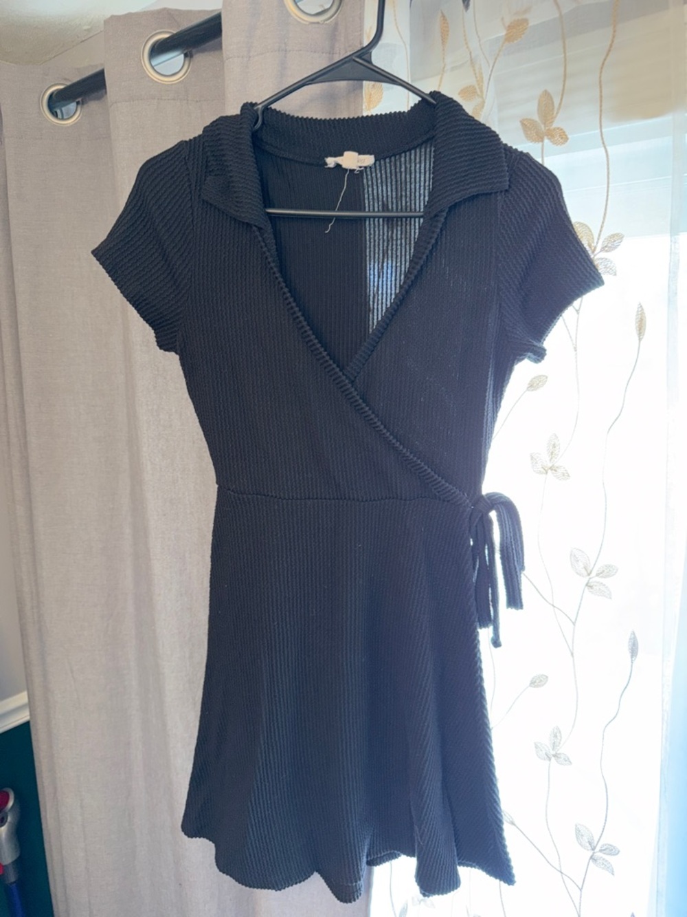 Black Short Sleeve Wrap Dress - Women's Knit Fit & Flare
